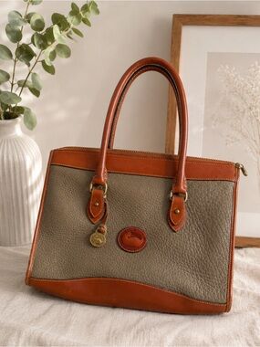 Vintage Dooney and Burke Classic Brown & Taupe Leather Top-Handle Tote